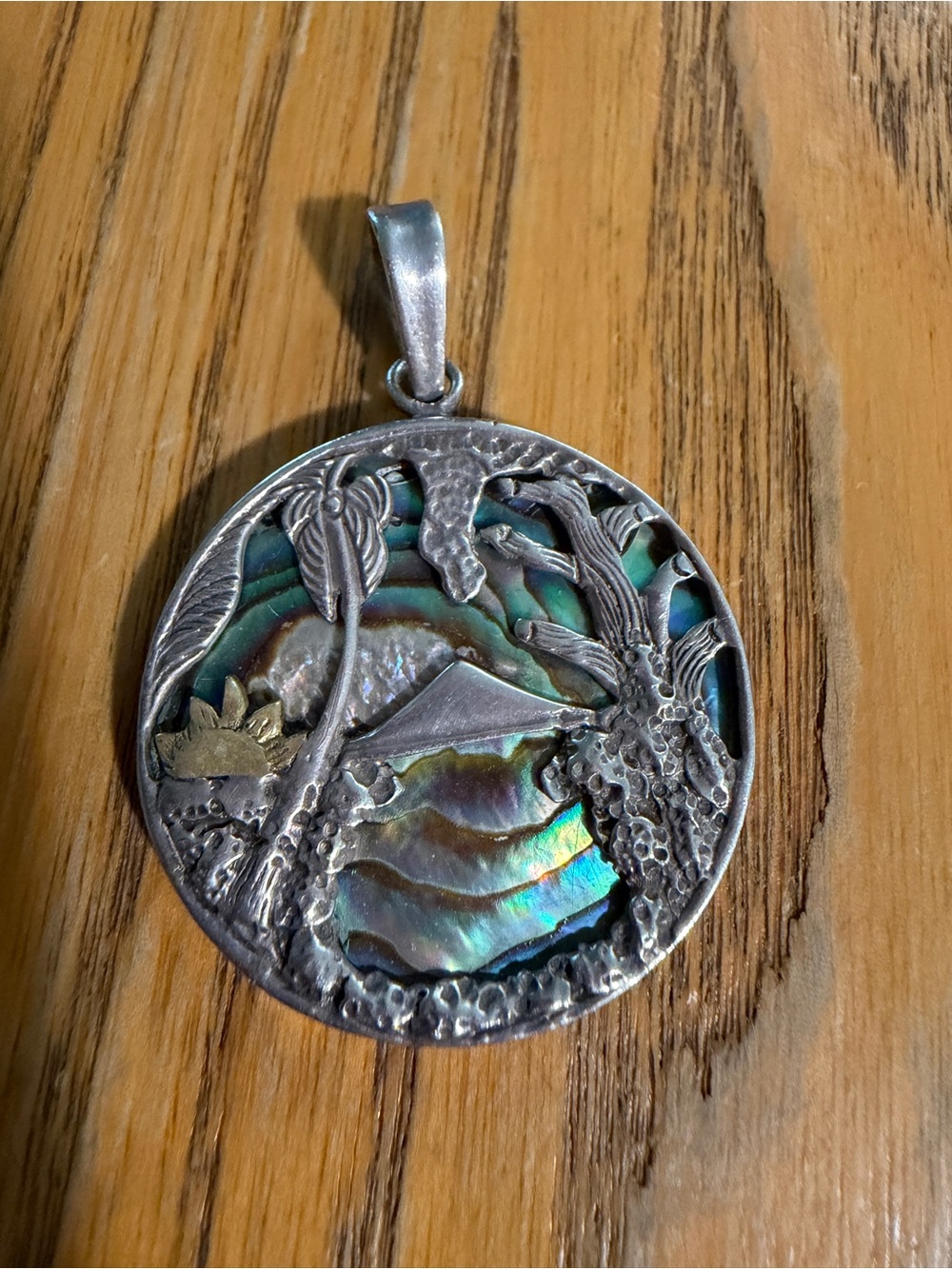 Sterling Silver & Abalone Shell Large Pendant
